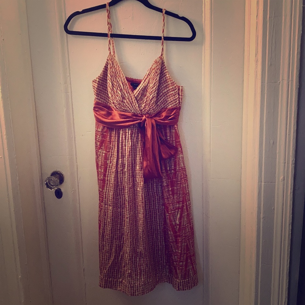 BCBG MaxAzria Pink and White Dress with Silk Bow